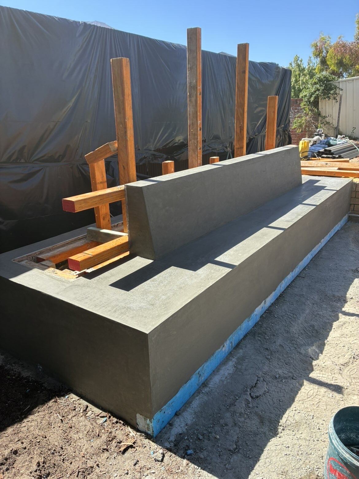 Poured concrete bench seat